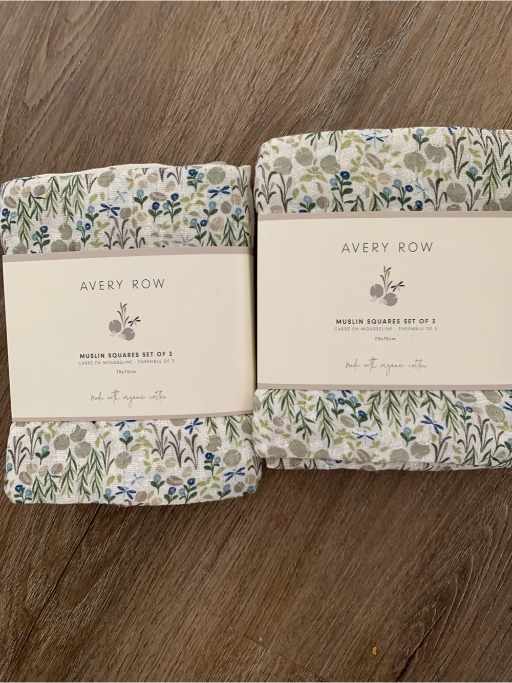 Avery Row Floral Muslin Squares - Set of 3, (2 packs) BONUS: Pacifier Clip inc.